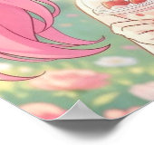 Schattig Anime Meisje in Roze Drinkt Bubble Tea Poster (Hoek)