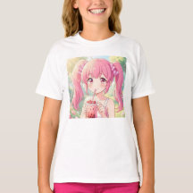 Schattig Anime Meisje in Roze Drinkt Bubble Tea