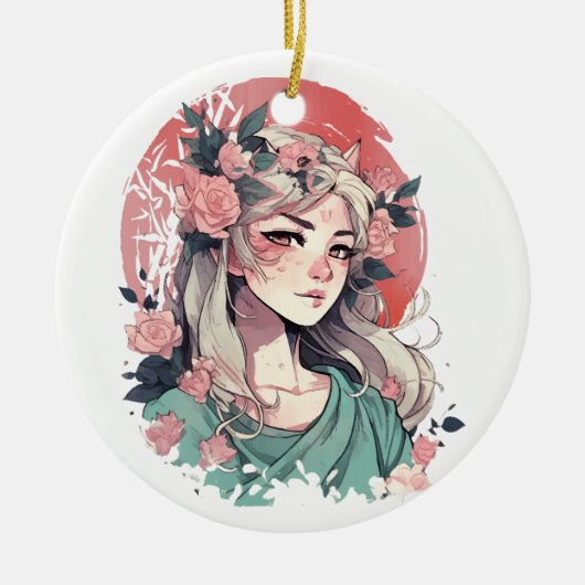 Schattig anime meisje keramisch ornament (Voorkant)