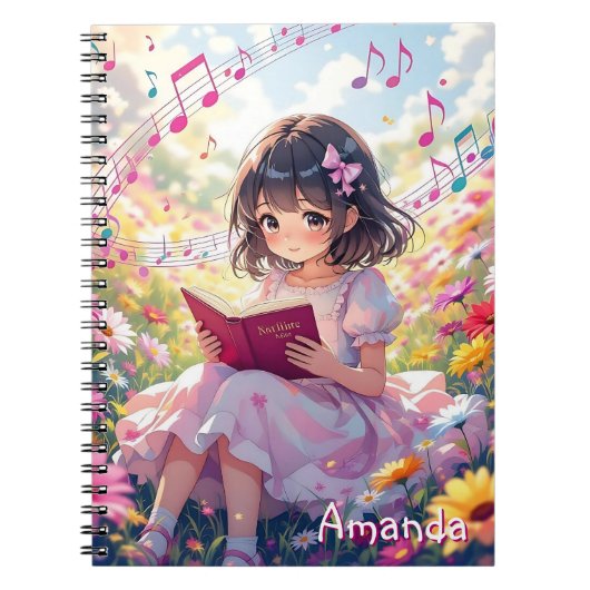 Schattig Anime Meisje Leest een Boek Persoonlijk Notitieboek (Voorkant)