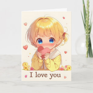 Schattig Anime Meisje Liefde Feestdagen Kaart