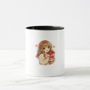 Schattig Anime Meisje met Rode Rozen Koffiemok Mok