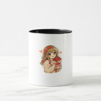 Schattig Anime Meisje met Rode Rozen Koffiemok  Mok