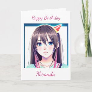 Schattig Anime Meisje met Verjaardagshoed Kaart