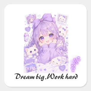 Schattig Anime Meisje Paarse Esthetiek Motiverende Vierkante Sticker