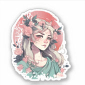 Schattig anime meisje sticker (Voorkant)