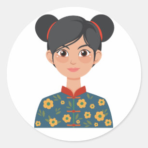 Schattig Anime Meisje Vredesteken Japanse Stijl St Ronde Sticker