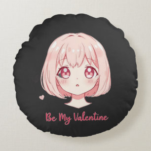 Schattig Anime Meisje - Wees Mijn Valentijn T-Shir Rond Kussen