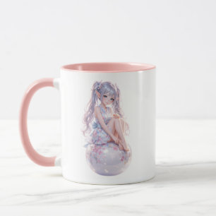Schattig Anime Meisje Zit  Mok