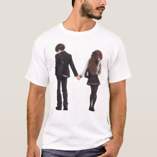 Schattig Anime Middelbare School Koppel Houden Han T-shirt