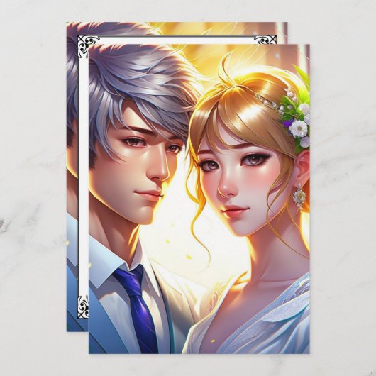 Schattig anime paar bruiloft kaart (Voorkant / Achterkant)