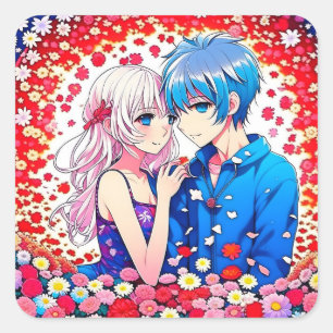 Schattig anime paar romantisch vierkante sticker