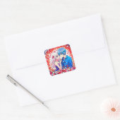 Schattig anime paar romantisch vierkante sticker (Envelop)