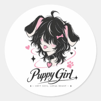 Schattig Anime Puppy Meisje Zachte Ziel Ronde Sticker