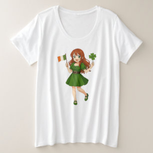 Schattig anime roodharig Sint-Patricksdag Grote Maat T-shirt