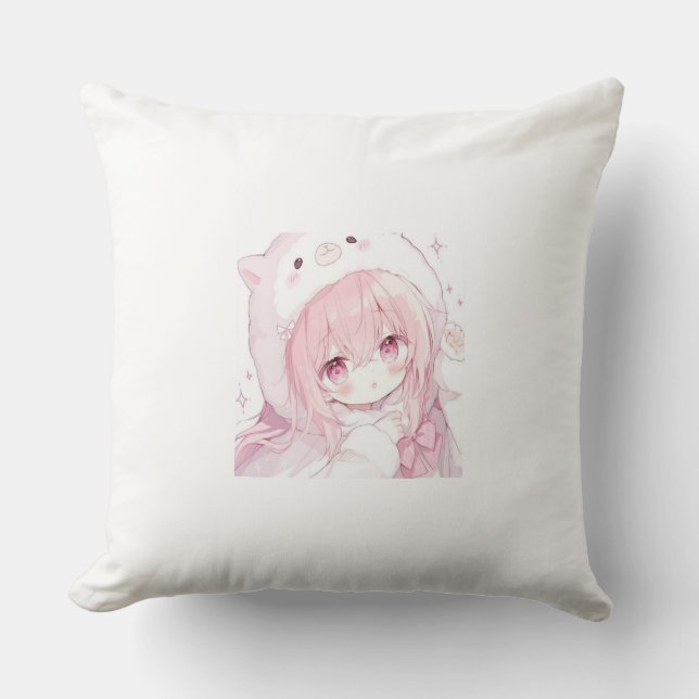 Schattig Anime-Style Meisje Kussen (Voorkant)