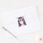 Schattig anime verjaardag meisje vierkante sticker (Envelop)