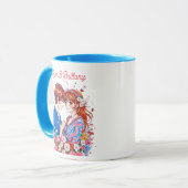 Schattig animekoppel knuffelt gepersonaliseerd mok (Voorkant links)
