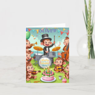 schattig apenorkest 2 jaar oude verjaardag jongen feestdagen kaart
