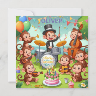 schattig apenorkest 2 jaar oude verjaardag jongen feestdagenkaart
