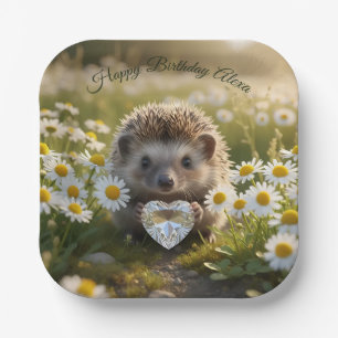 Schattig april egeltje met diamanten hart papieren bordje