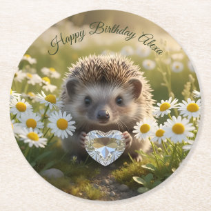 Schattig april egeltje met diamanten hart ronde kartonnen onderzetter