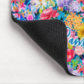 Schattig aqua geel elegant bloemenpatroon monogram muismat (Hoek)