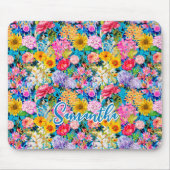 Schattig aqua geel elegant bloemenpatroon monogram muismat (Voorkant)