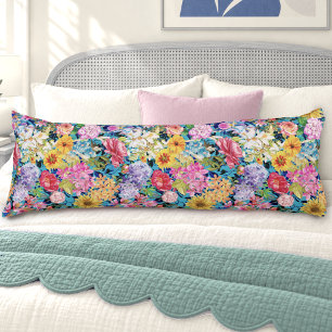 Schattig aqua geel elegant bloemmotief lichaamskussen
