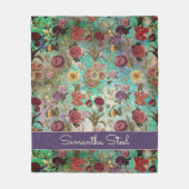 Schattig aqua groen elegant bloemenpatroon fleece deken (Voorkant)