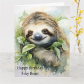 Schattig aquarel gepersonaliseerd luiaard ontwerp kaart (Gele Bloem)