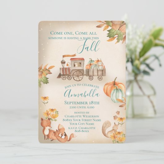 Schattig Aquarel Herfst Trein Kaart (Staand voorkant)