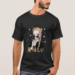 Schattig Aquarel Japan Anime Meisje Tiener Boba Th T-shirt