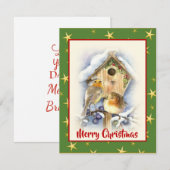 Schattig Aquarel Kerstmis Twee Vogels Sneeuw Besse Feestdagenkaart (Voorkant / Achterkant)