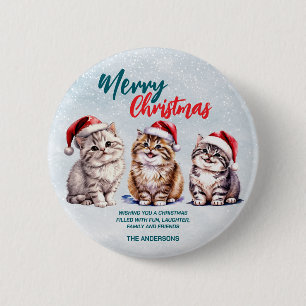 Schattig aquarel kitty kat Santa  Prettig kerstfee Ronde Button 5,7 Cm