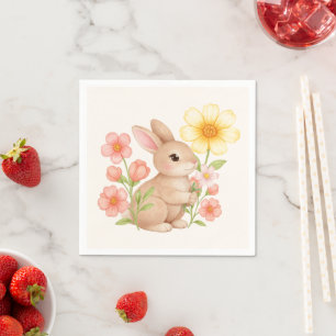 Schattig Aquarel Konijn Bloem Servet