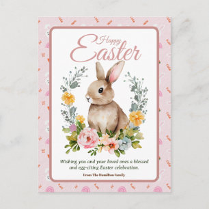 Schattig Aquarel Konijn Bloemenkrans Pasen Feestdagenkaart