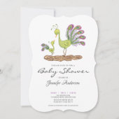 Schattig aquarel pauw baby shower kaart (Voorkant)