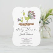 Schattig aquarel pauw baby shower kaart (Staand voorkant)