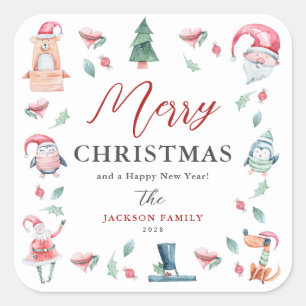 Schattig Aquarel Persoonlijke Prettig Kerstfeest Vierkante Sticker