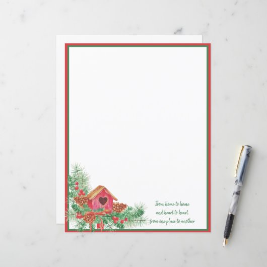 Schattig aquarel vogelhuisje Kerstmis (Voorkant / Achterkant in situ)