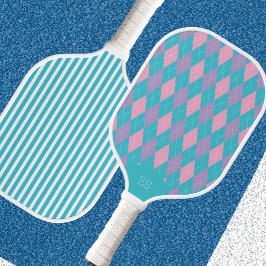 Schattig Argyle Preppy Pickleball Paddle Blauw en 