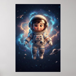 Schattig astronaut kind | Ruimte avontuur kunstpos Poster