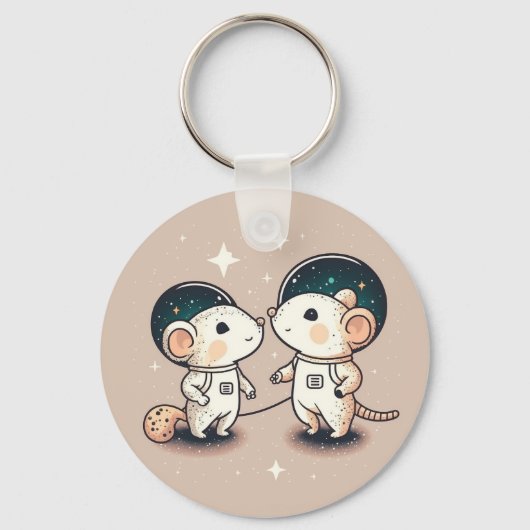 Schattig astronaut muis koppel sleutelhanger (Voorkant)