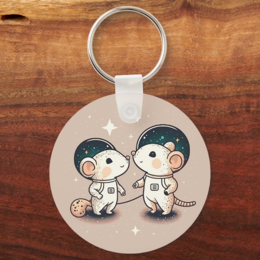 Schattig astronaut muis koppel sleutelhanger (Voorkant)