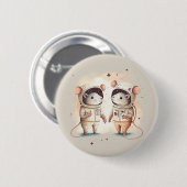 Schattig Astronaut Rat Koppel Ronde Button 5,7 Cm (Voorkant /achterkant)