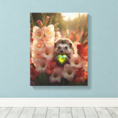 Schattig augustus egeltje met peridot hart canvas afdruk (Insitu (Houten vloer))