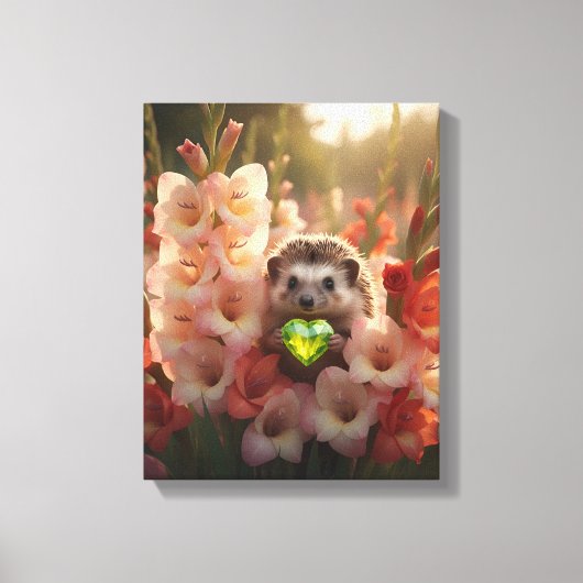 Schattig augustus egeltje met peridot hart canvas afdruk (Voorkant)
