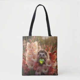 Schattig augustus egeltje met peridot hart tote bag