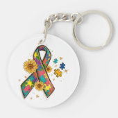 schattig autisme bewustzijn lint puzzelstuk sleutelhanger (Achterkant)